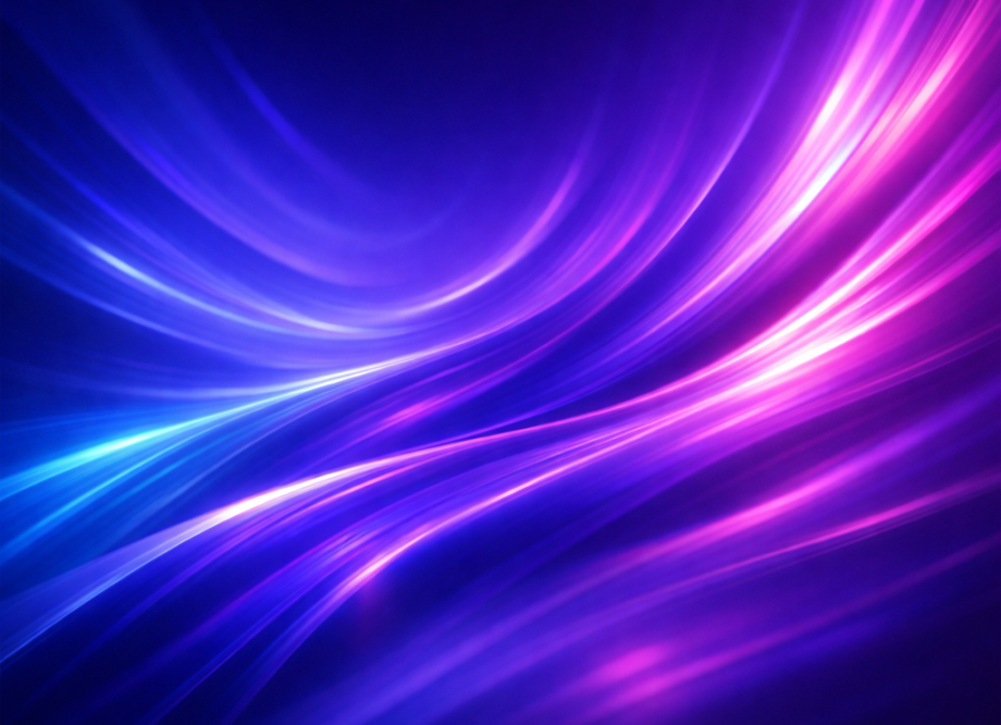 Abstract flowing light waves in blue and pink hues on dark background